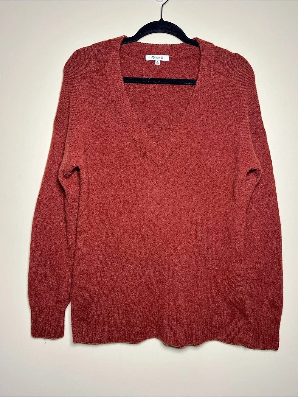 Madewell Bartlett V-Neck Pullover Sweater Coziest Yarn Red Women’s Size S